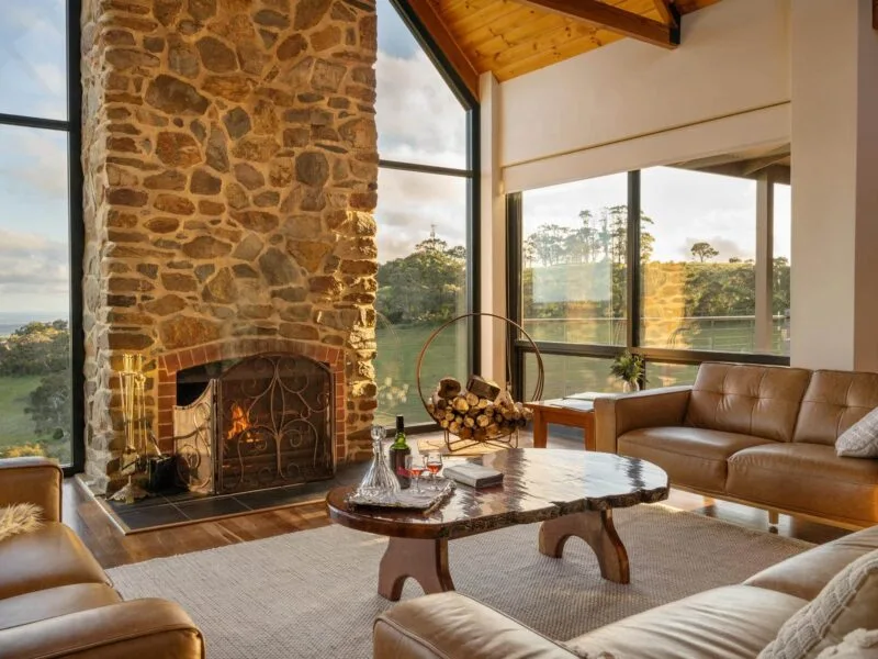 Open fireplace made from local stone